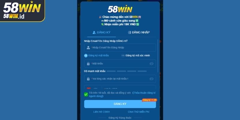Điều kiện cần thiết khi đăng ký 58WIN cho tân binh

